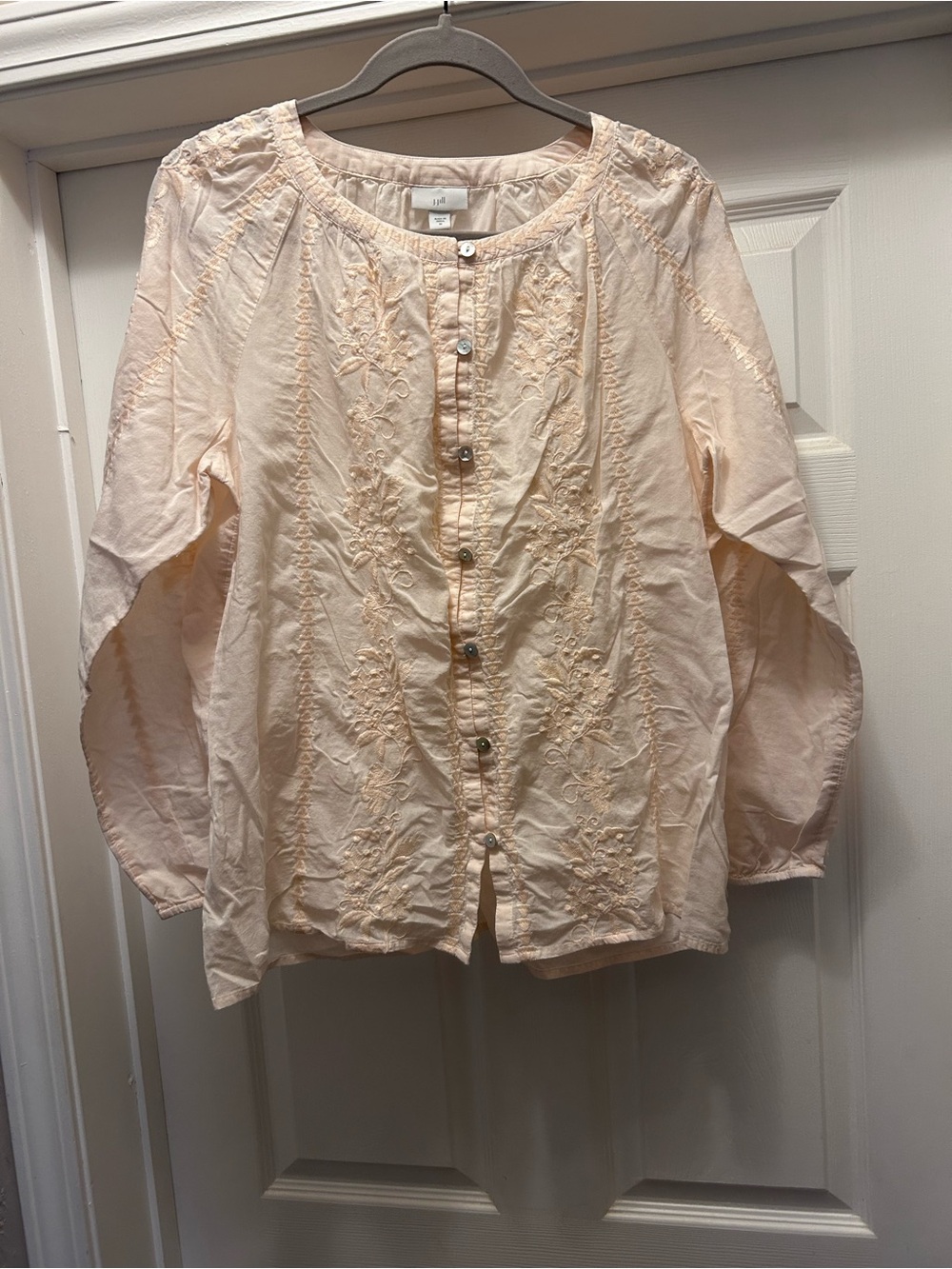 J. Jill Light Peach Embroidered Button-Down Top
